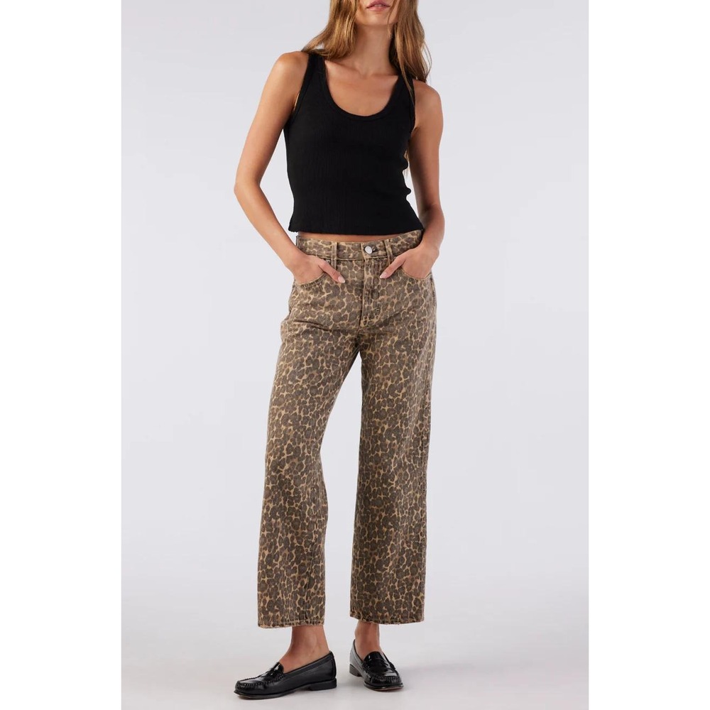 AMO Billie High Rise Straight Leg Jeans Size 27 Leopard Print Organic Cotton